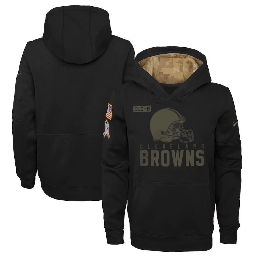 Youth Cleveland Browns Black Salute To Service Hoodie Nike NFL Jerseys